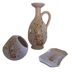 Marisa Italy Pink Floral Flower Pitcher Base Potpourri Tray Vintage MCM Gift